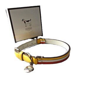 NEW COACH LEATHER YELLOW WHITE ORANGE STRIPED DOG PET COLLAR 60407 SIZE MEDIUM